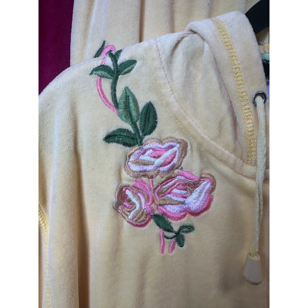 Juicy Couture Tracksuit Womens Large Yellow Excellent Floral Velour Hoodie Pants